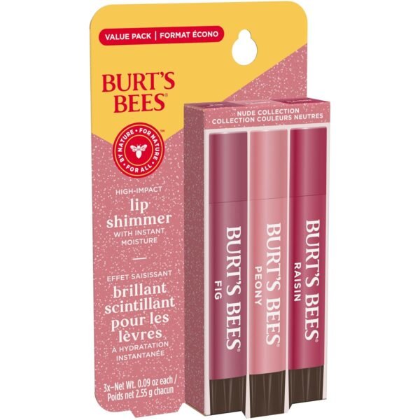 819H7NaRdtL._SL1500_.jpg Burt's Bees Lip Shimmer Nude Collection, Tinted Lip Balm Stick, Moisturizing for All Day Hydration with Natural Glowy Pigmented Finish & Buildable Color, 3 Warm Shades; Value Pack, 3 Tubes x 0.09 Oz