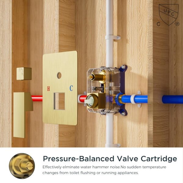 FORIOUS Shower Head System, 12 Inch Rain Shower Faucet Set with Handheld Spray Combo Rough-in Valve, Solid Brass Pressure Balanced Valve Trim Kit, Ceiling Mount, Brushed Gold