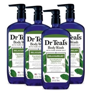 Dr Teal's Body Wash with Pure Epsom Salt, Relax & Relief with Eucalyptus & Spearmint, 24 fl oz (Pack of 4)
