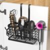819bakCamAL._AC_SL1500_.jpg Hair Tool Organizer, 3-in-1 Universal Hair Dryer Holder, Adjustable Height Metal Blow Dryer Holder Wall Mounted/Over Cabinet Door/Free-Standing (Black)