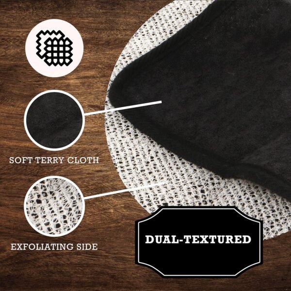 Terry Wash Cloths for Face and Body, Dual-Sided Cleansing and Exfoliating Washcloths, Machine Wash, Black, 3 Count