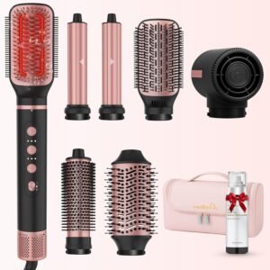 819pJYRryCL._AC_SL1500_.jpg 7 in 1 Professional Hair Styling Tool – Hot Air Brush Set, Multi-Styler and Blow Dryer Brush Straightening and Curling, Ionic & Infrared Tech, Cool Shot, 3 Heat & Speed Settings, Includes Travel Bag