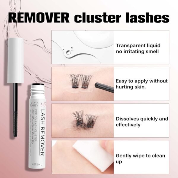 VEYESBEAUTY Cluster Lash Glue Remover 5ML Eyelash Remover for DIY Lash Extensions at home Clear Remover for Self-application Individual Lashes