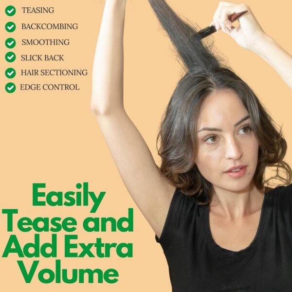 81A7u6MoAvL._SL1500_.jpg GranNaturals Teasing Boar Bristle Hair Brush for Women - Slick Back Comb with Rat Tail Pick for Hair Sectioning Used for Edge Control, Backcombing, Smoothing, and Styling Fine Hair to Create Volume