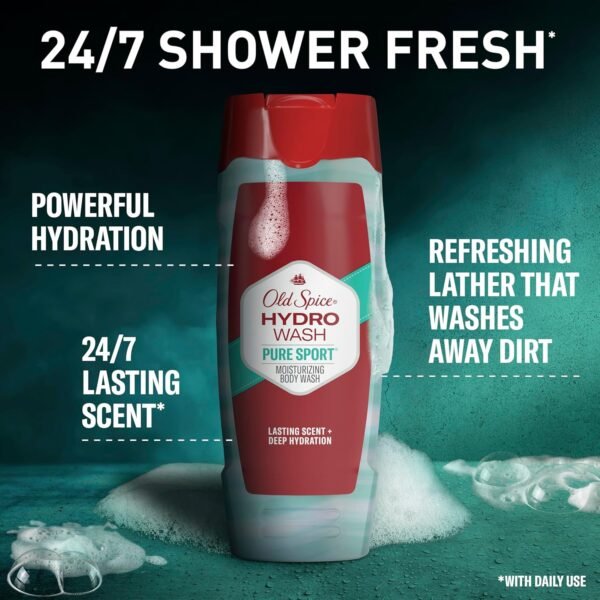 Old Spice Moisturizing Body Wash for Men, Hydro Wash, 2-in-1 Long Lasting Scent & Deep Hydration, 24/7 Shower Fresh, Pure Sport Scent, 16 oz (Pack of 4)