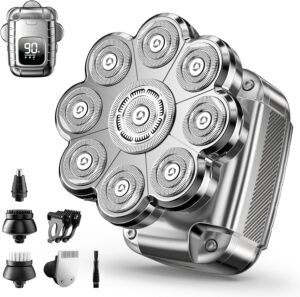 9D Head Shavers for Bald Men, 5 in 1 Detachable Head Shaver with LED Display, IPX7 Waterproof Wet Dry Rechargeable Electric Shavers for Men Grooming Kit for Home & Travel