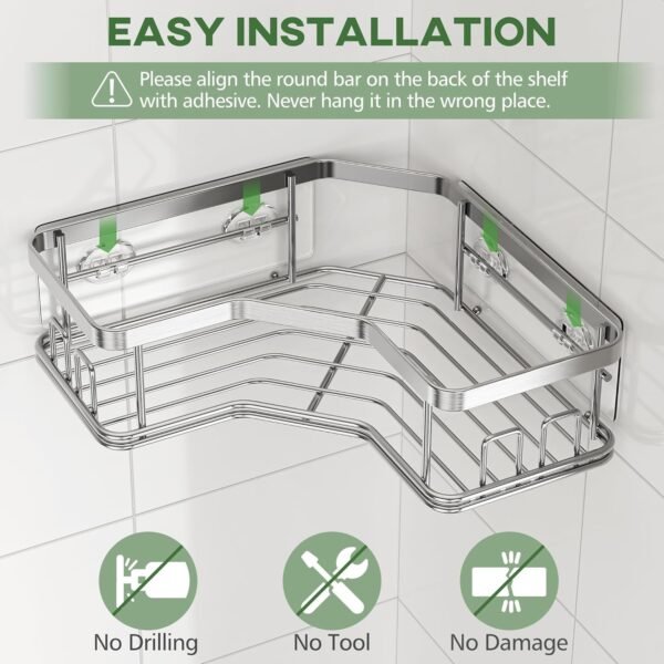 MAXIFFE 3 Pack Corner Shower Caddy with Soap Holder, Large Capacity Sturdy Easy Install No Drilling Stainless Steel Hold 40 LBS Shower Organizer Shelves Rack Storage for Family Renter Bathroom, Silver