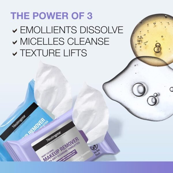 Neutrogena Day & Night Facial Cleansing Wipes, Makeup Remover Face Cleansing Towelettes & Night Calming Facial Cloths, 100% Plant Based Fibers Wipe Away Dirt & Oil, (3 Packs of 25)