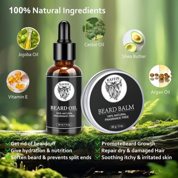 Mens Gifts - Beard Kit with Oil, Balm, Brush, Comb, Scissors, E-book, Outfits Men's Grooming Routine, Anniversary & Birthday Gifts for Men, Him, Husband, Boyfriend, Son, Male Friend, Brother, Dad