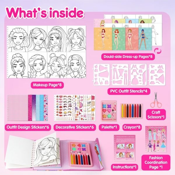 Mocoosy Makeup Craft Kit for Girls Ages 6-8, Pretend Makeup Activity Book with Stickers, Mess-Free Dress-Up Art Crafts, Travel Game Car Road Trip Airplane Toy Birthday Gifts for 4 7 9 10 12 Years Old