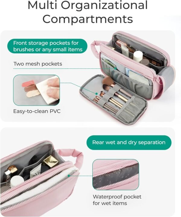 81Ak72yMAUL._AC_SL1500_.jpg BAGSMART Travel Makeup Bag Organizer, Puffy Make Up Bag, Cosmetic Organizer Case for Travel Essentials Toiletries Accessories Bottles, Brushes (Pink)