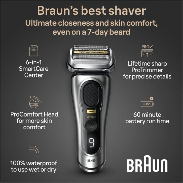 81B-sGbyd7L._AC_SL1500_.jpg Braun Series 9 PRO+ Electric Razor for Men, 5 Pro Shaving Elements and Shave-Preparing ProComfort Head for Closeness & Skin Comfort, 6in1 SmartCare Center, Wet or Dry Use, Charging Stand, 9597cc