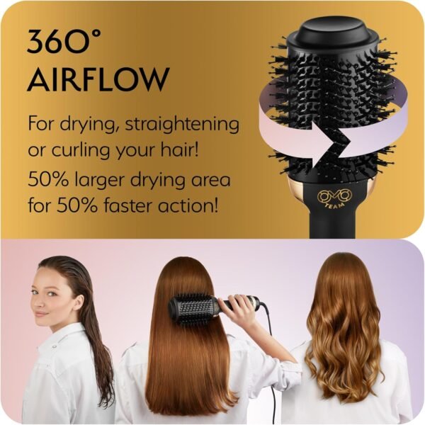 81B4QJe10wL._AC_SL1500_.jpg Professional Blowout Hair Dryer Brush, Black Gold Dryer and Volumizer, Hot Air Brush for Women, 75MM Oval Shape (Black Gold)