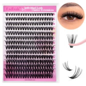 Fadlash DIY Lash Clusters Individual Eyeslash Extensions Volume Lash Clusters Thick Band Wispy Natural Eyelash Extension Large Tray (40D-0.07-D, 8-16mm)