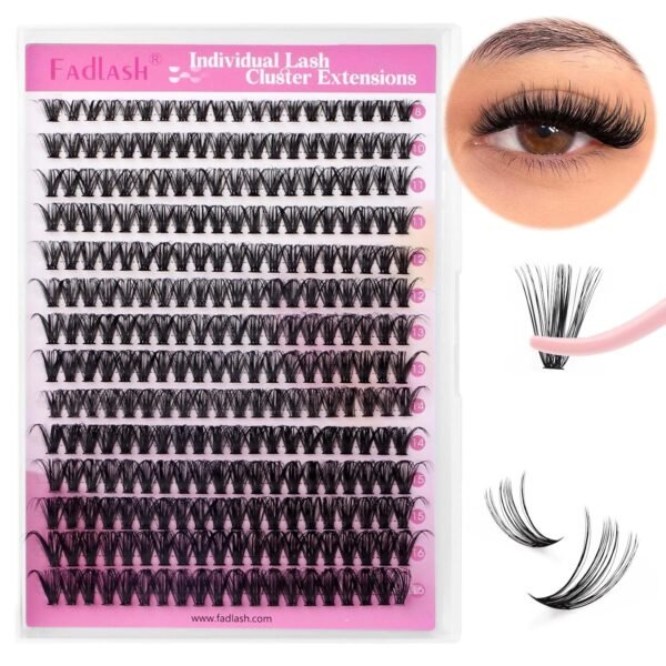 81B5RWxkopL._SL1500_.jpg Fadlash DIY Lash Clusters Individual Eyeslash Extensions Volume Lash Clusters Thick Band Wispy Natural Eyelash Extension Large Tray (40D-0.07-D, 8-16mm)