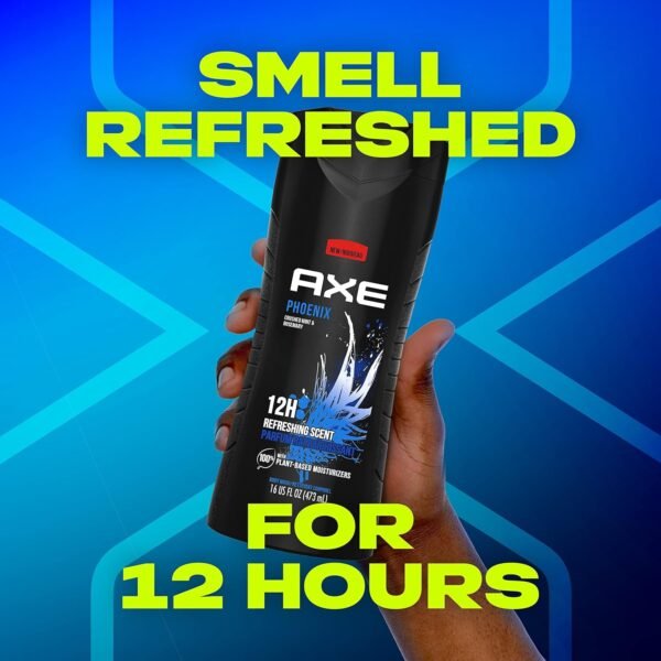 AXE Body Wash Phoenix 4 Count 12h Refreshing Scent Crushed Mint & Rosemary Men's Body Wash with 100% Plant-Based Moisturizers 16 oz