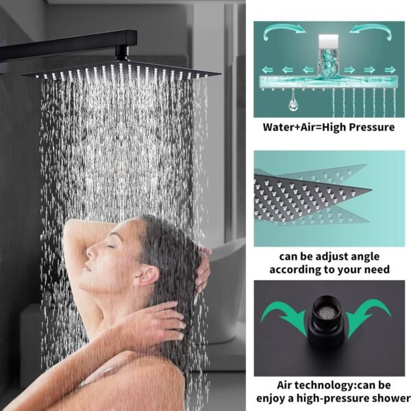 Shower System Black -10 Inch High Pressure Rain Shower Heads with Handheld Spray Combo Shower Faucet Set with Pressure Balanced Rough-in Valve, Wall Mount Bathroom Shower Set fit All Valve Types