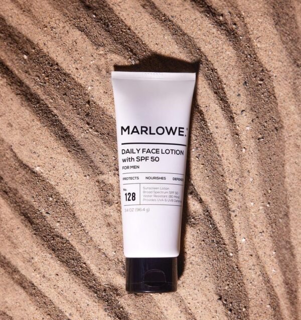 MARLOWE. No. 128 Men's Facial Lotion with Sunscreen SPF 50, 3.4 oz, Oil-Free, Lightweight Daily Face Moisturizer for Men, Includes Natural Extracts to Hydrate, Nourish & Soothe