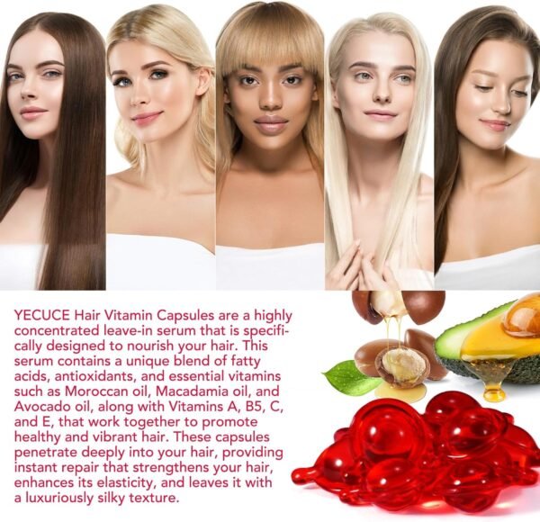 Hair Treatment Serum - Hair Vitamin Serum Capsule - Hair Styling Serum with Vitamins A C E Pro B5 - No Rinse with Moroccan, Macadamia & Avocado Oil for Women & Men - 40 Capsules(2 Pack), Red