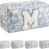 81CA4eMu20L._AC_SL1500_.jpg JOVAKIT Alphabet Makeup Bag Cosmetic Bag for Women, Christmas Gifts for Girls Age 6-18, Floral Flowers Coquette Travel Toiletry Zipper Make Up Pouch Organizer Trendy Stuff (Blue Floral M)