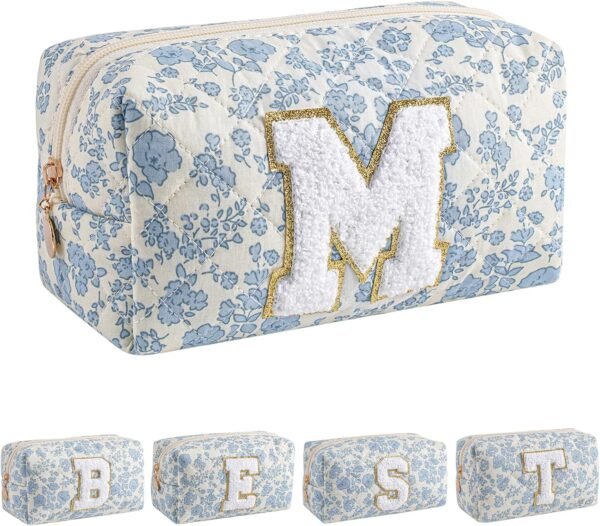 81CA4eMu20L._AC_SL1500_.jpg JOVAKIT Alphabet Makeup Bag Cosmetic Bag for Women, Christmas Gifts for Girls Age 6-18, Floral Flowers Coquette Travel Toiletry Zipper Make Up Pouch Organizer Trendy Stuff (Blue Floral M)