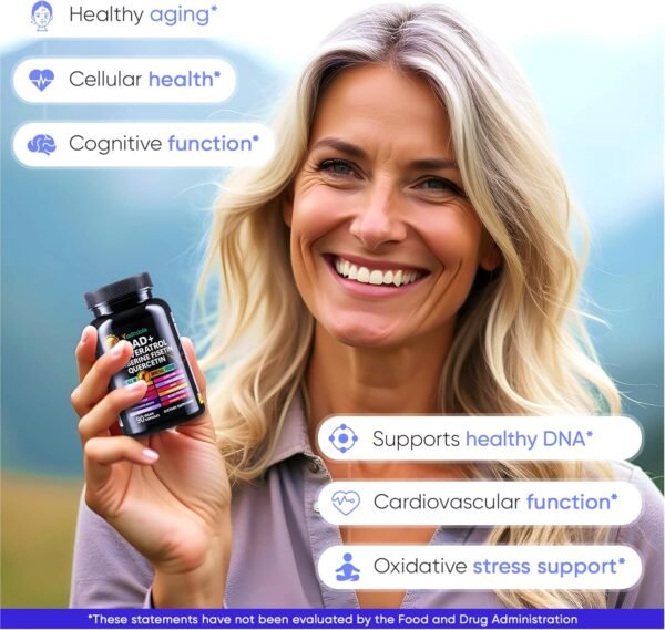 NAD Supplement. Longevity Formula with Liposomal NAD+, Trans Resveratrol, Quercetin, Berberine, Betaine Anhydrous, Grape Seed, Fisetin. NAD Resveratrol Supplement with Berberine 90 Capsules.