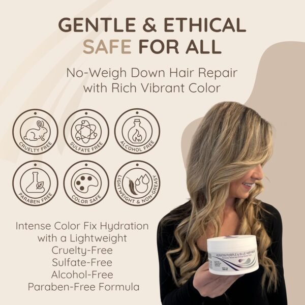 81CNZBy0zjL._SL1500_.jpg VITAMINS hair cosmetics Keratin Purple Hair Mask - Violet Blue Protein Deep Conditioner Treatment - Toner for Blonde Platinum Silver Gray Ash or Brown Colored Dry and Damaged Brassy Hair