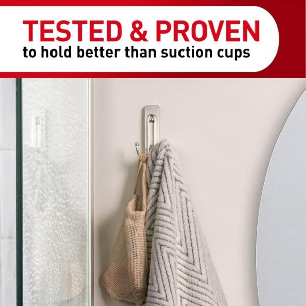 Command Large Double Bathroom Wall Hook, Damage Free Hanging Bath Hook with Adhesive Strip, Double Hook for Hanging Bath Towels, 1 Satin Nickel Colored Wall Hook and 1 Water-Resistant Command Strip