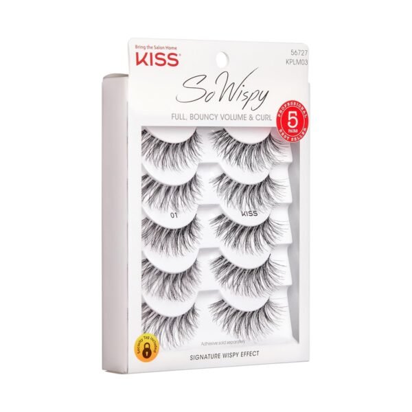 81CgfHJh80L._SL1500_.jpg KISS So Wispy, False Eyelashes, 'Style #01', 14 mm, Includes 5 Pairs Of Lashes, Contact Lens Friendly, Easy to Apply, Reusable Strip Lashes, Multipack