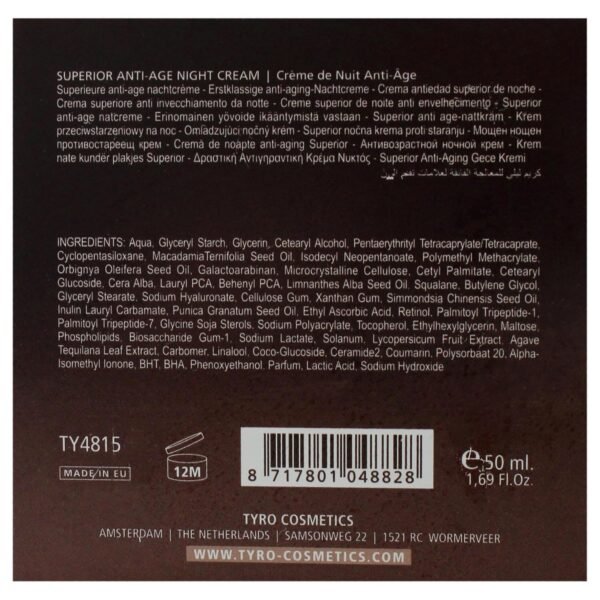Tyro Superior Anti-Age Night Cream - Intensive Night Cream To Combat Multiple Signs Of Ageing - Helps Smooth Wrinkles - Restores The Skin’S Resilience, Elasticity And Natural Radiance - 1.69 Oz