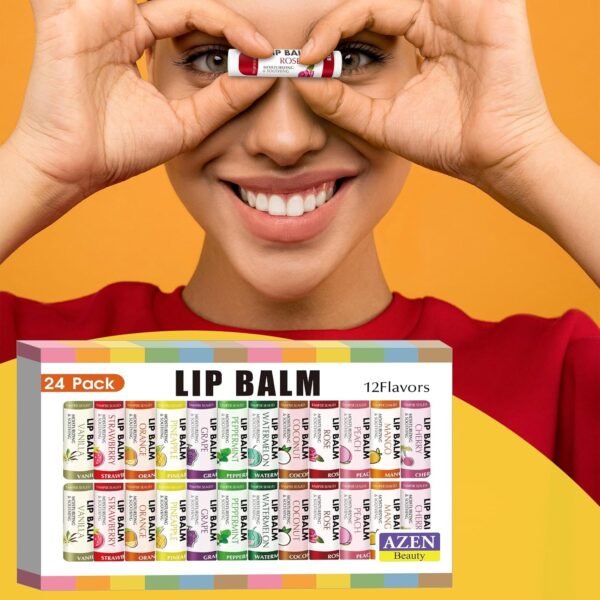 81CxWm9rhTL._SL1500_.jpg AZEN 24 Pack Lip Balm, Natural Lip Balm Bulk, Lip Care Product, Moisturizing Lip Balms for dry cracked lips - 12 Flavors