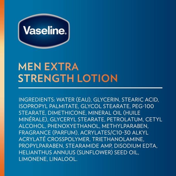 Vaseline Lotion for Men Extra Strength 3-in-1 for Face, Hands & Body + Original Lip Therapy for Dry Lips with Petroleum Jelly (3 Piece Set)