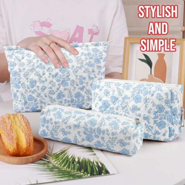3 Pcs Makeup Bag Cosmetic Bag Set for Girls Women Checkered Travel Organizer Bathroom Toiletry Pouch Large Capacity Storage Bag (Orchid)