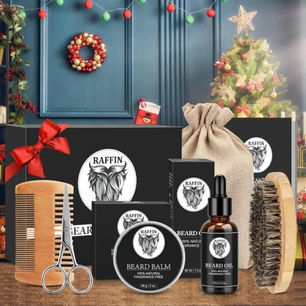 Mens Gifts - Beard Kit with Oil, Balm, Brush, Comb, Scissors, E-book, Outfits Men's Grooming Routine, Anniversary & Birthday Gifts for Men, Him, Husband, Boyfriend, Son, Male Friend, Brother, Dad