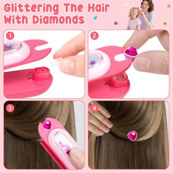 Hair Gem Stamper Kit Hair Accessories for Girls Toy Bling Hair Styling Tool Reusable Shining Diamonds Hair Bead Jewelry Crafts Styling Head Stuff Birthday Gifts Toys 3 4 5 6 7 8-12 Girl Toys