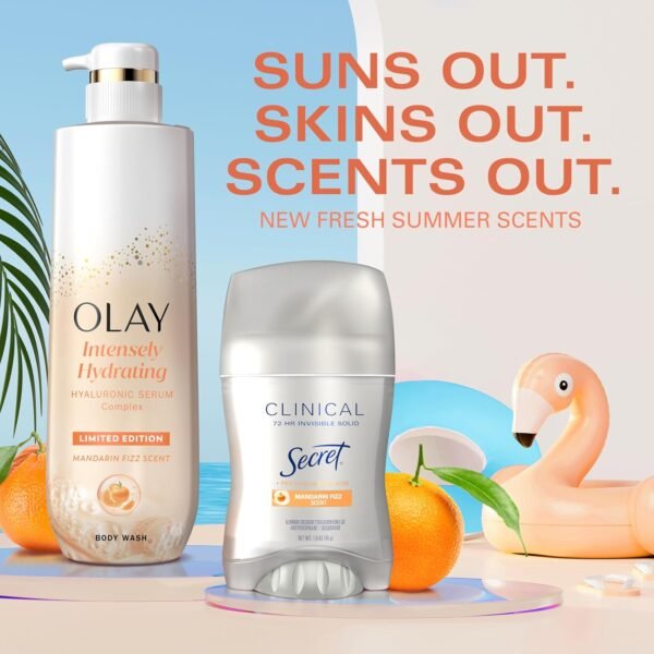 Olay Body Wash for Women, Intensely Hydrating, Pro-Hyaluronic Acid Serum Complex, Renews Moisture, Vitamin B3 Lameller Technology, For All Skin Types, Mandarin Summer Fizz Scent, 20 fl oz