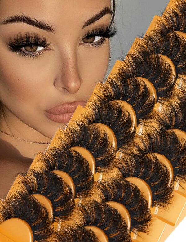 81Db2a-I7yL._SL1500_.jpg Eyelashes Mink Lashes Fluffy Natural Look False Lashes Wispy Full Eye Lashes 8D 20 mm Long D Curl Strip Eyelashes Pack 10 Pairs Reusable Fake Eyelashes That Look Like Extensions by Goddvenus