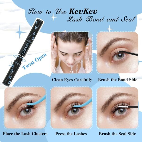 81Debd8EamL._SL1500_.jpg KevKev Lash Bond and Seal Lash Glue for Eyelash Extensions Strong Hold Long Lasting 48-72 Hours Lash Clusters Glue Lash Bond and Seal Waterproof Individual Lashes Bond (5ml+5ml, Black Bond and Seal)