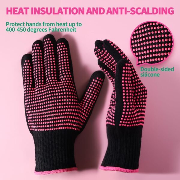 81E-Ub6FGmL._SL1500_.jpg Teenitor 2 Pcs Heat Resistant Gloves With Silicone Bumps, Professional Heat Proof Glove Mitts For Hair Styling Curling Iron Wand Flat Iron Hot-Air Brushes Sublimation Gloves Rose Red