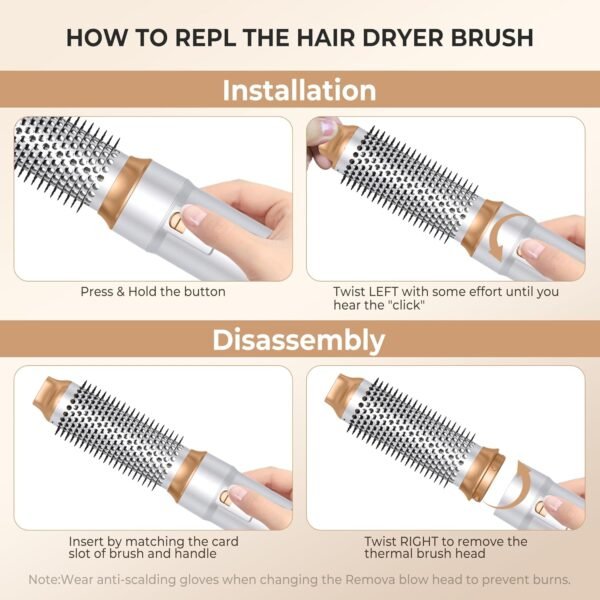 6 in ONE Blow Dryer Brush,Air Curling Iron Round Brush for Blow Out 800W