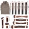 MAANGE 20 PCS Foundation Makeup Brush Set, Double-ended Kabuki Contour Brush for Liquid Powder Concealer Blending Blush Face Makeup Tools (Coffee)