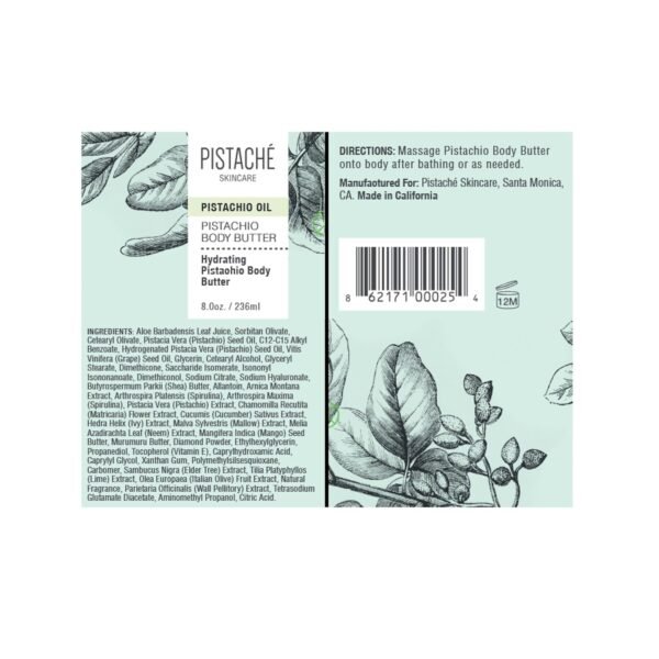 Pistaché Skincare Pistachio Oil Whipped Body Butter Cream Moisturizer (a.k.a The Boyfriend Body Butter) + Hydrates Dry Skin and Nourishes + Vitamin E + Antioxidant Protection, 8.0 oz