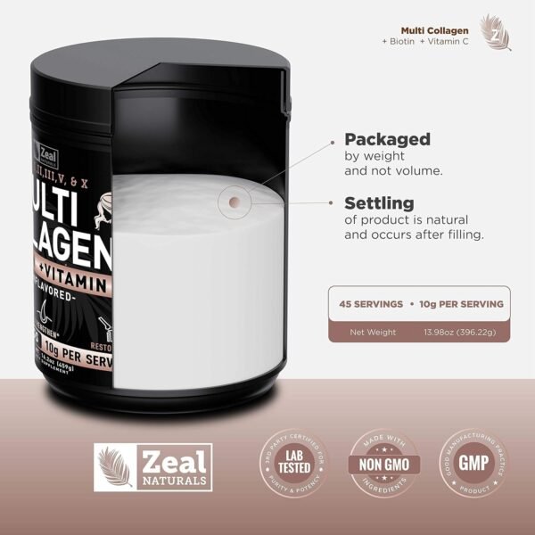81EMIXwt4rS._AC_SL1500_.jpg Premium Multi Collagen Peptides Protein Powder (1, 2, 3, 5 & 10) with Vitamin C, Biotin, Hyaluronic Acid, for Hair Skin and Nails - Marine, Bovine, Chicken & Eggshell (Unflavored, 45 Servings)