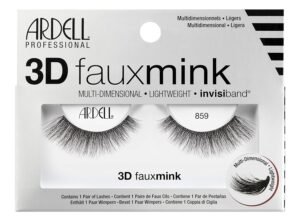 Ardell False Eyelashes 3D Faux Mink Lashes 859 - Lightweight Reusable Strip Lashes with Invisiband, Ultra-Fluffy Volume for a Natural Glam Look, 4 Pairs