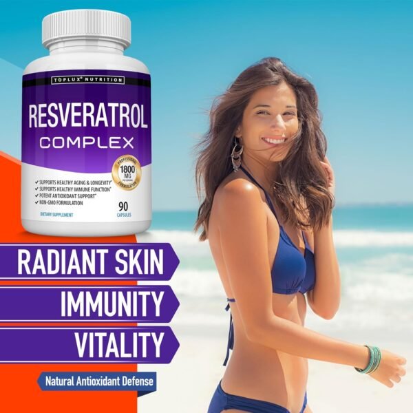 81EYbf7OmzL._AC_SL1500_.jpg Resveratrol Supplement 1800 mg Antioxidant Complex - Highly Potent Natural Trans-Resveratrol Pills for Healthy Aging, Overall Health Support, Immune System, Brain Function, for Men Women, 90 Capsules