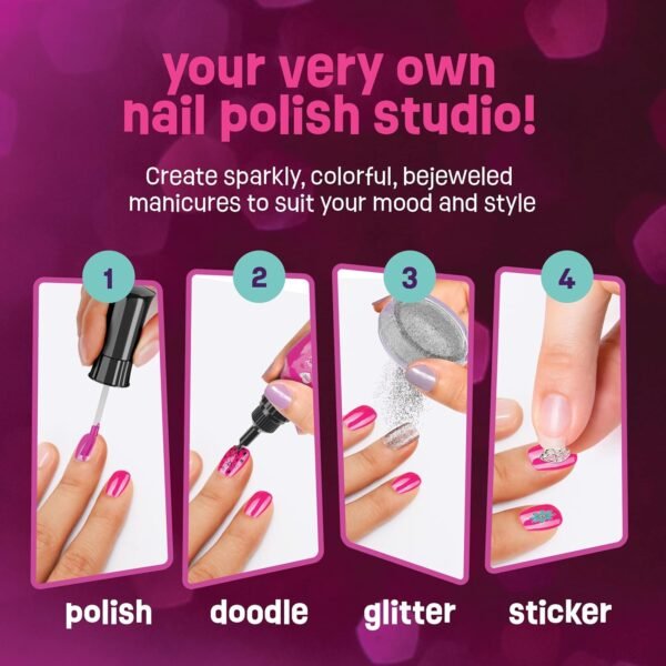 Nail Art Studio for Girls - Birthday Gift - Nail Polish Kit for Kids Ages 7-12 Years Old - Girl Gifts Ideas - Gift Set - Girly Stuff - Polish, Pens, Glitter, Stickers, Gems, Filer - 8 9 10 11 12 Year