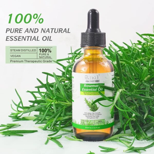 100% Pure Rosemary Essential Oil for Skin Care & Stimulates Hair Growth for Men Women -60ml, Nourishes The Scalp, , Versatile Usage for Eyebrow and Eyelash