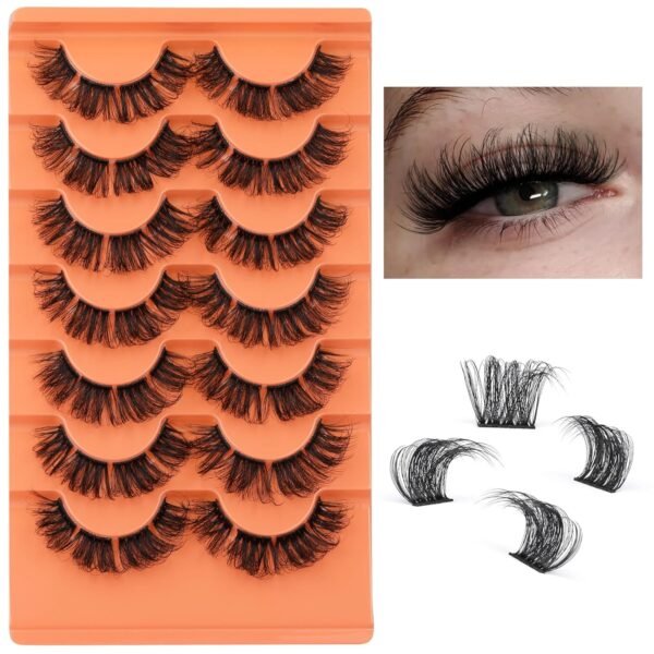 81FgeZnfmL._SL1500_.jpg Full Cluster Lashes Natural Strips False Eyelashes Wispy Individual Lashes that Look Like Extensions 7 Pairs Multipack by Eefofnn