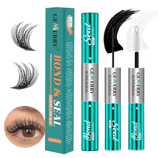 GEMERRY Lash Bond and Seal Waterproof Sensitive Eyes-Friendly Lash Cluster Glue New Upgraded Formula 12 ml Strong Hold Eyelash Glue for Self Use at Home