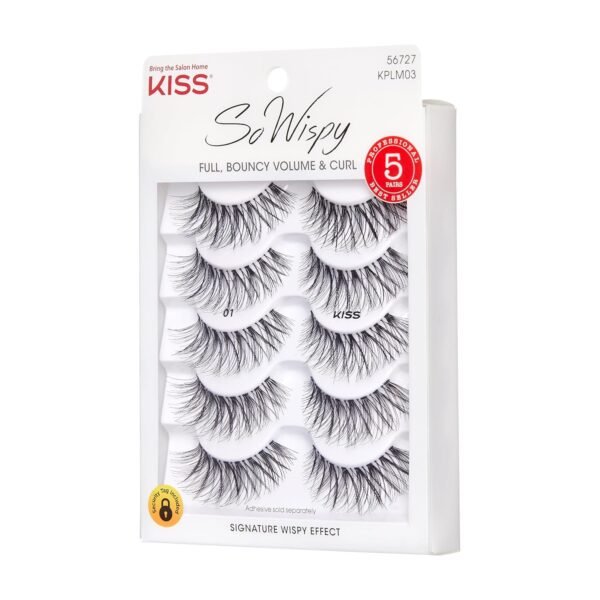 81FEPMe0H1L._SL1500_.jpg KISS So Wispy, False Eyelashes, 'Style #01', 14 mm, Includes 5 Pairs Of Lashes, Contact Lens Friendly, Easy to Apply, Reusable Strip Lashes, Multipack